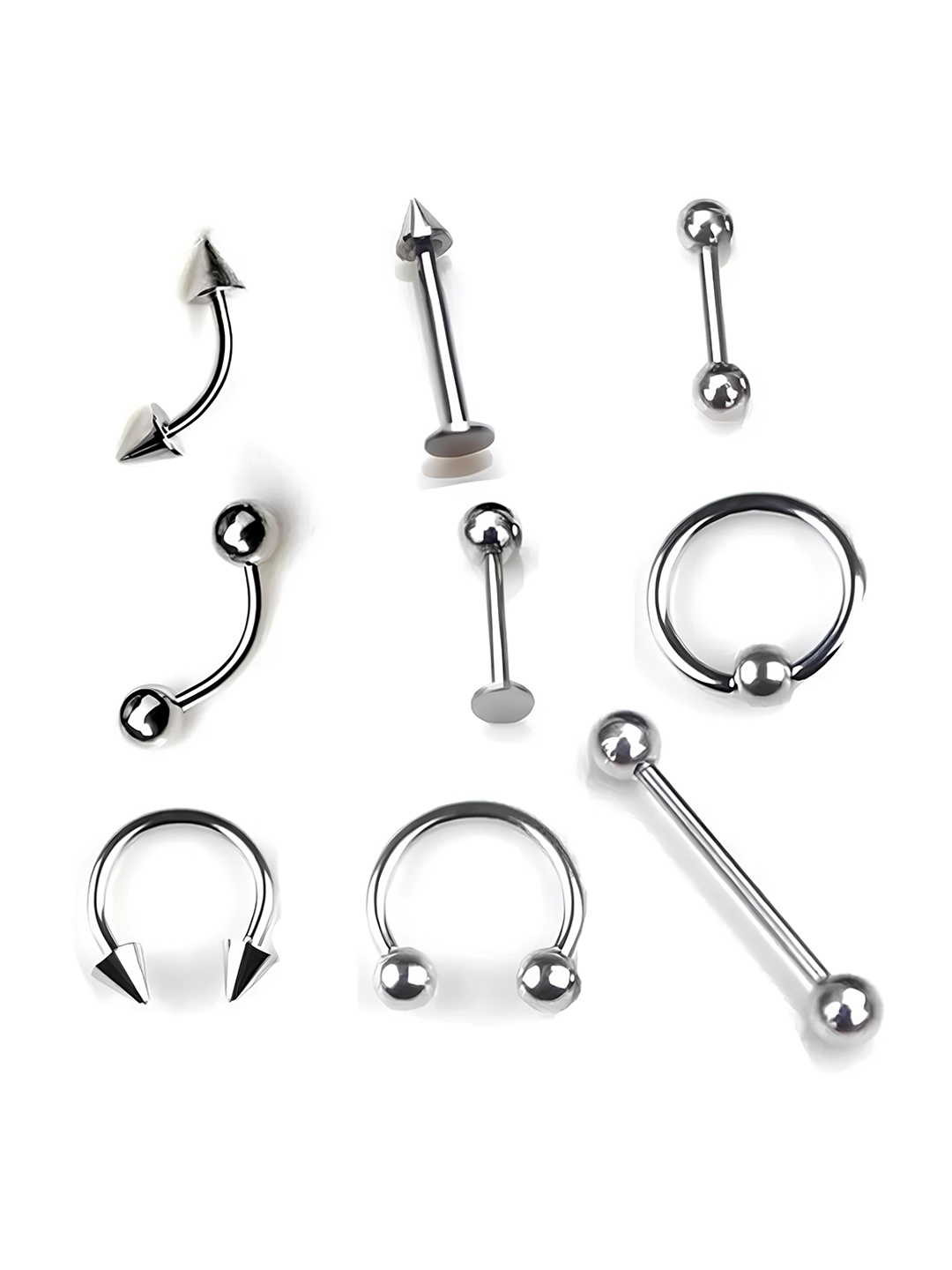 

KARISHMA KREATIONS Set Of 9 Silver-Plated Contemporary Studs Earrings