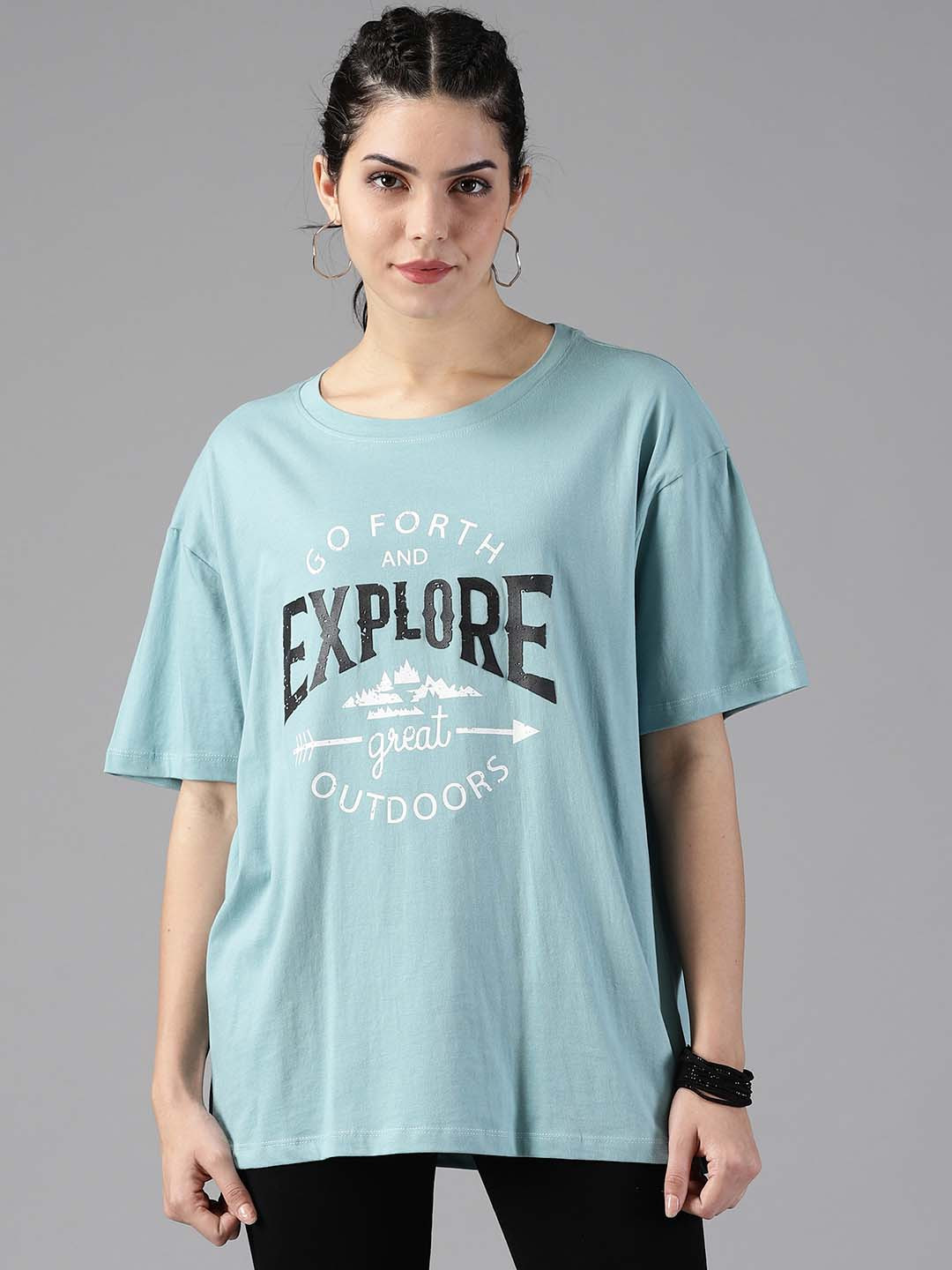 

The Roadster Lifestyle Co. Typography Printed Oversized Pure Cotton T-Shirt, Sea green