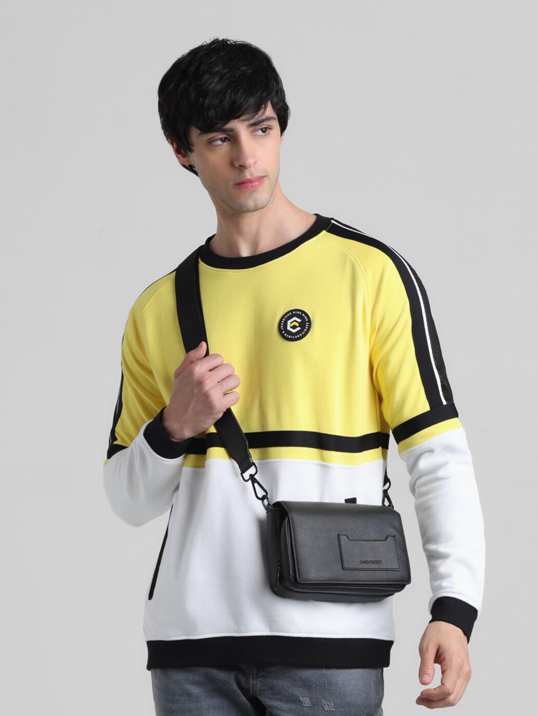 

Jack & Jones Colourblocked Round Neck Cotton Sweatshirt, Yellow