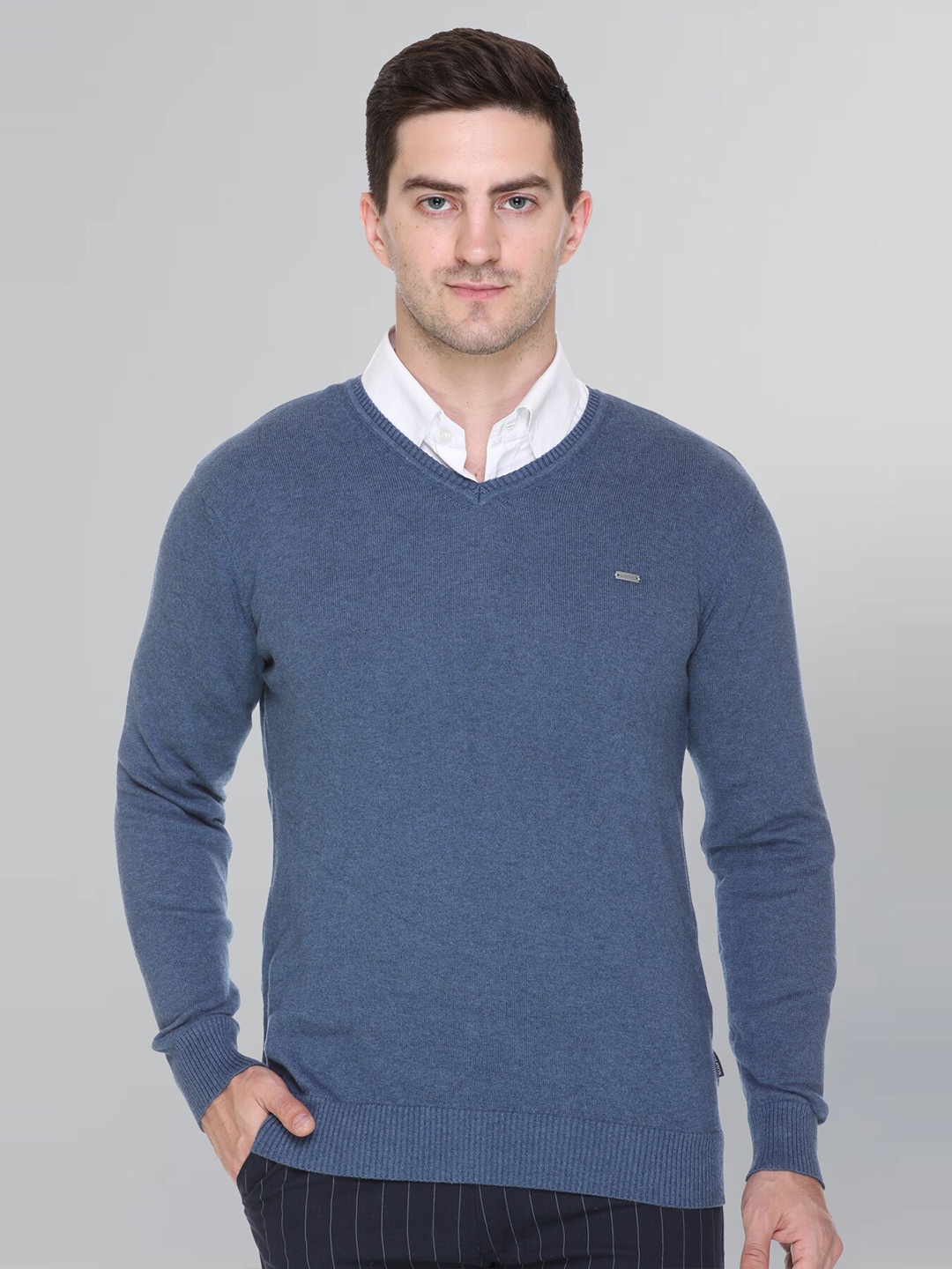 

GODFREY V-Neck Cotton Pullover, Blue