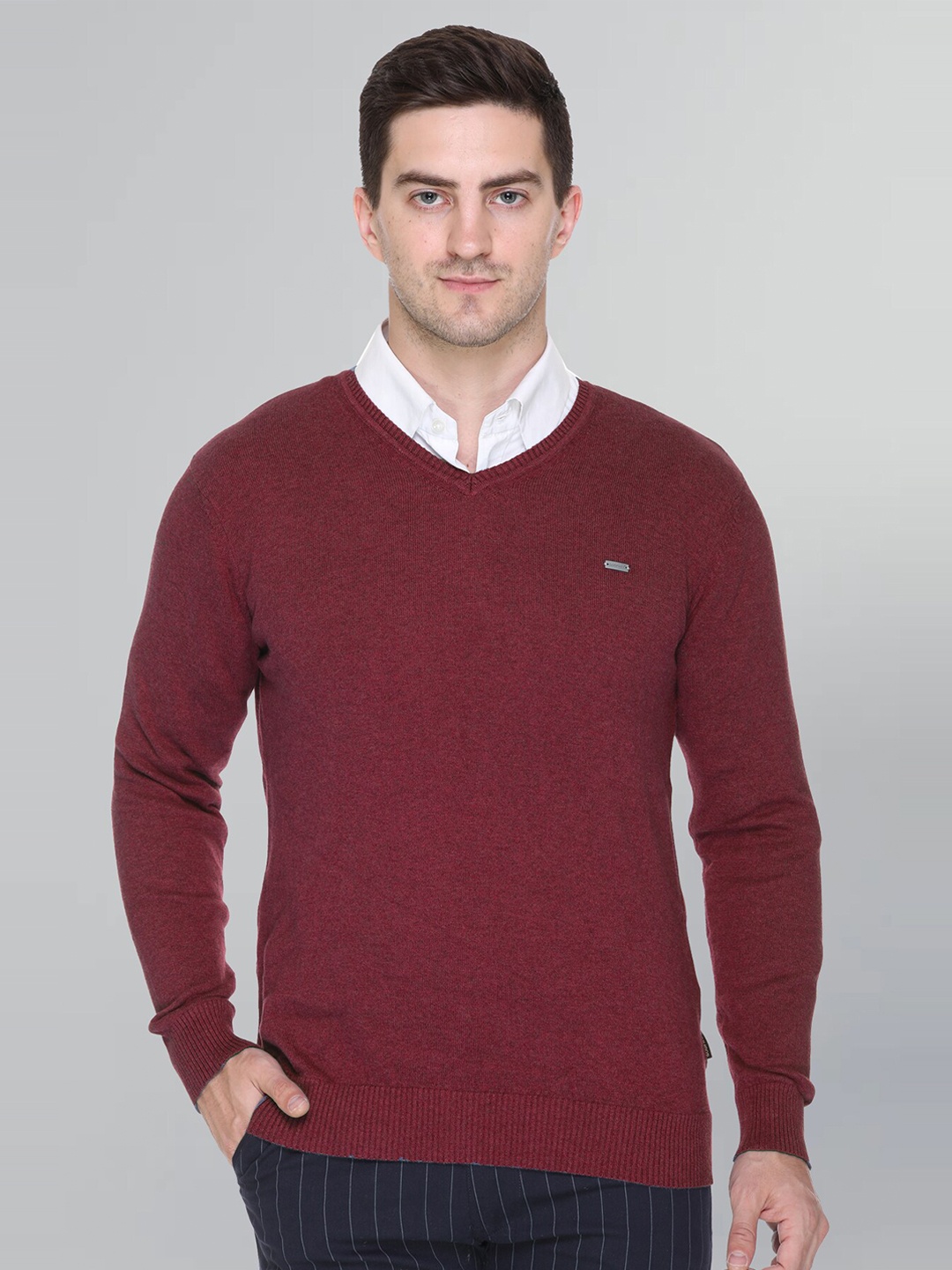 

GODFREY V-Neck Cotton Pullover, Burgundy