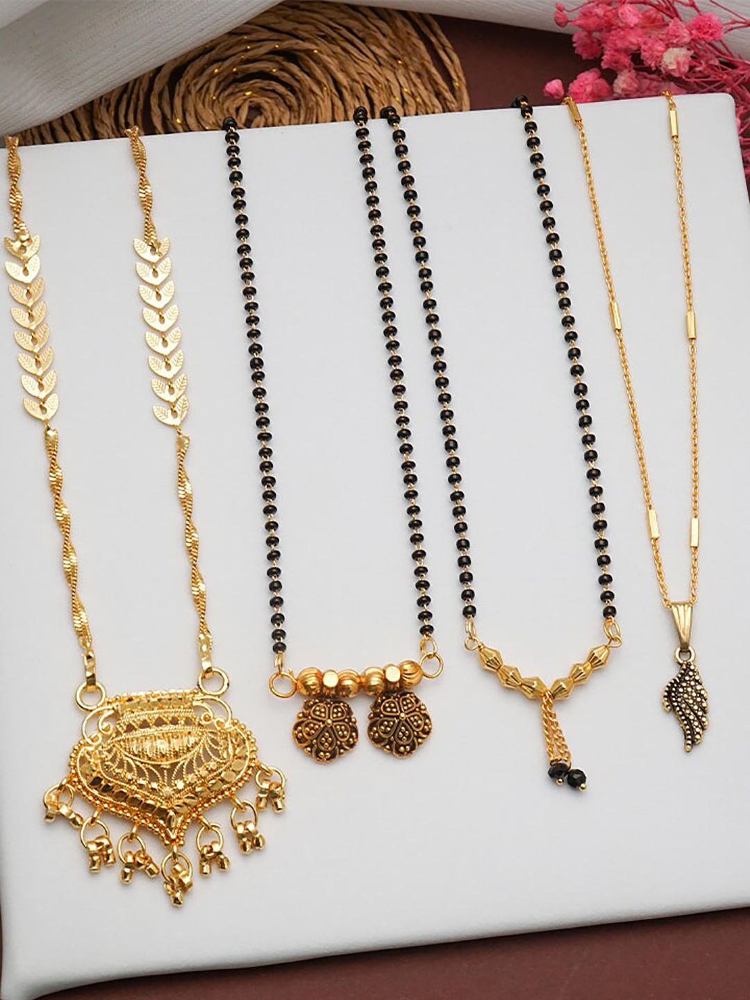 

Ramdev Art Fashion Jwellery Set of 4 Gold-Plated Beaded Mangalsutra