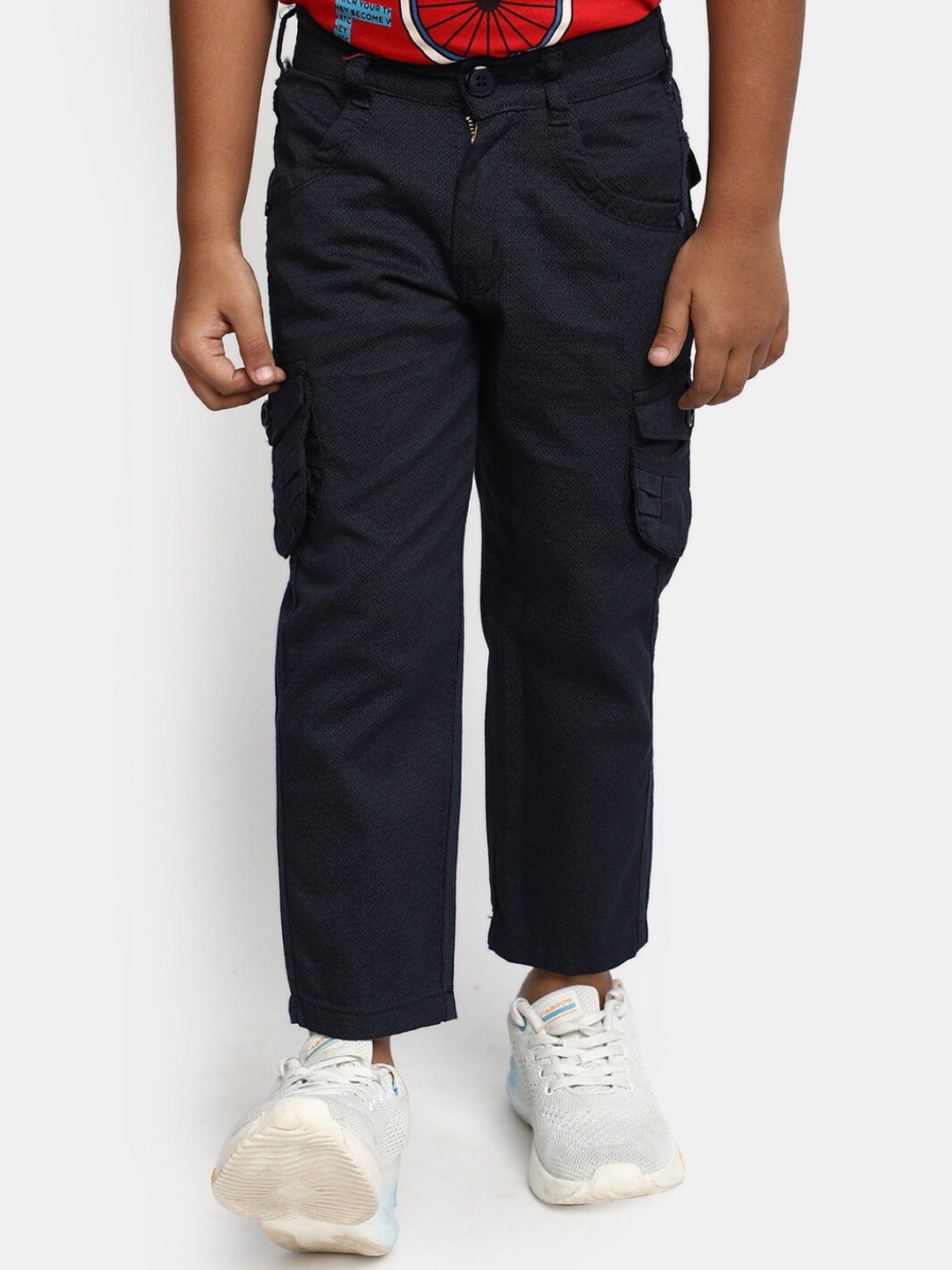

V-Mart Boys Mid Rise Plain Cotton Cargos, Navy blue