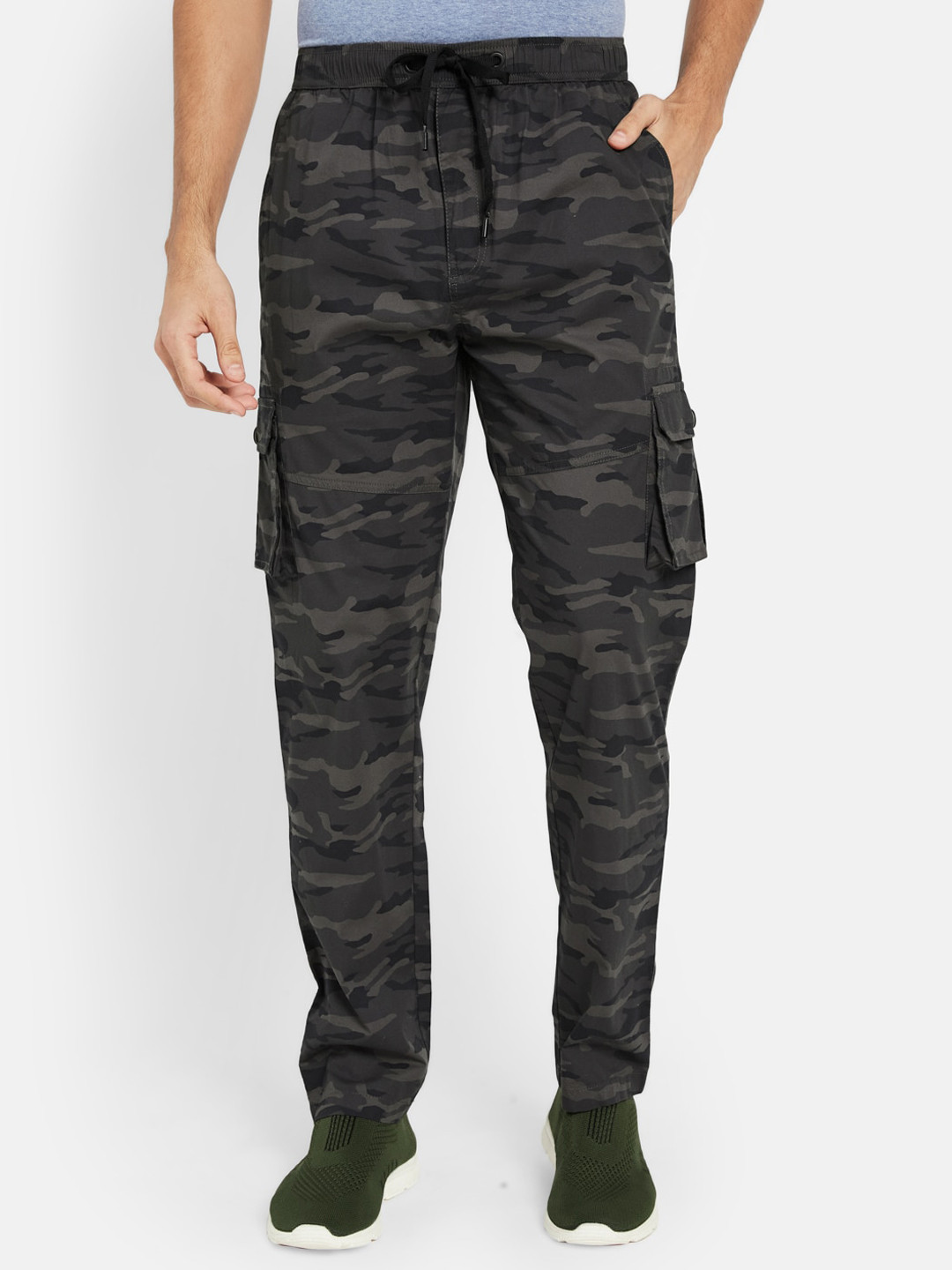 

Octave Men Camouflage Printed Cotton Track Pants, Black