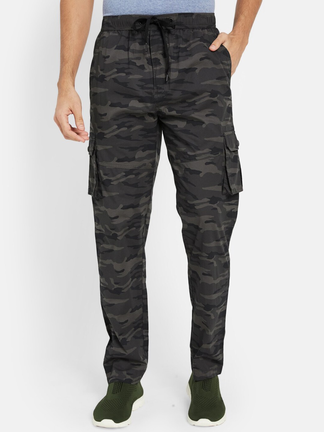 

Octave Camouflage Printed Cotton Cargos, Black
