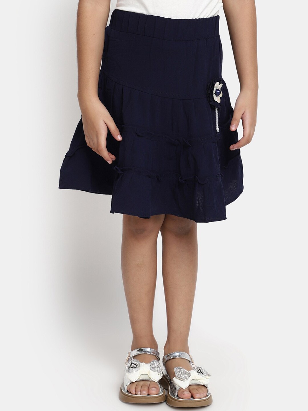 

V-Mart Girls Flared Knee Length Skirt, Blue