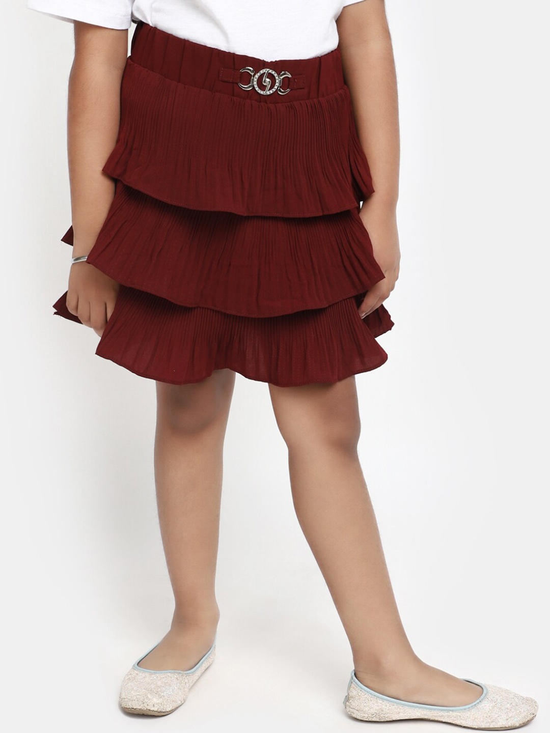 

V-Mart Girls Flared Layered Skirt, Maroon
