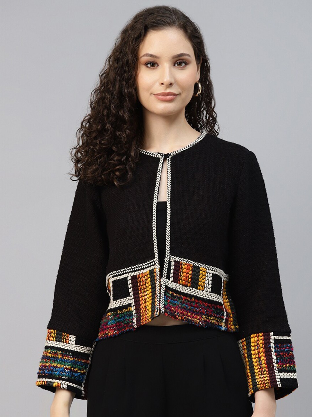 

DEEBACO Self Design Crop Shrug, Black