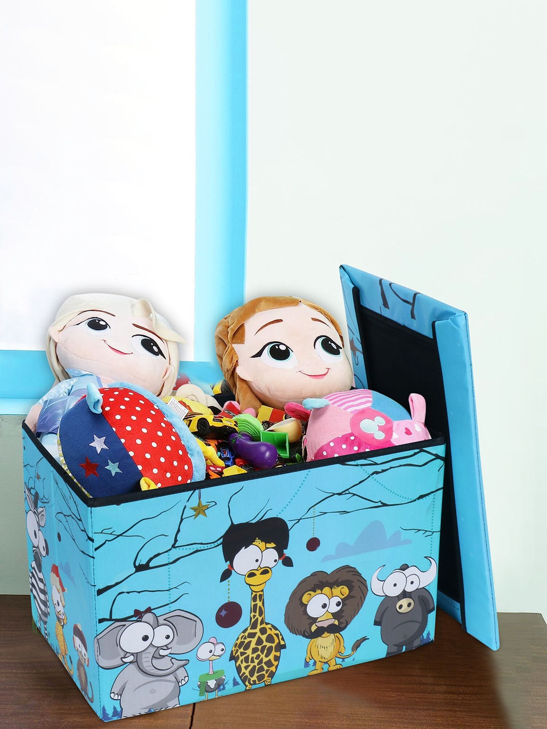 

POKORY Graphic Printed Foldable Toy Storage Box with Lid, Blue