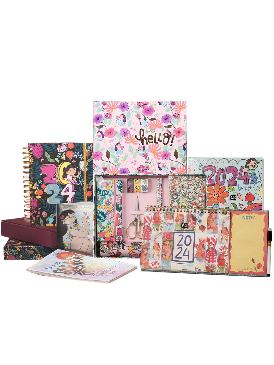 

Alicia Souza Printed Ultimate 2024 Trio-Wiro Planner & Bird Floral Desk Accessories Kit, Pink
