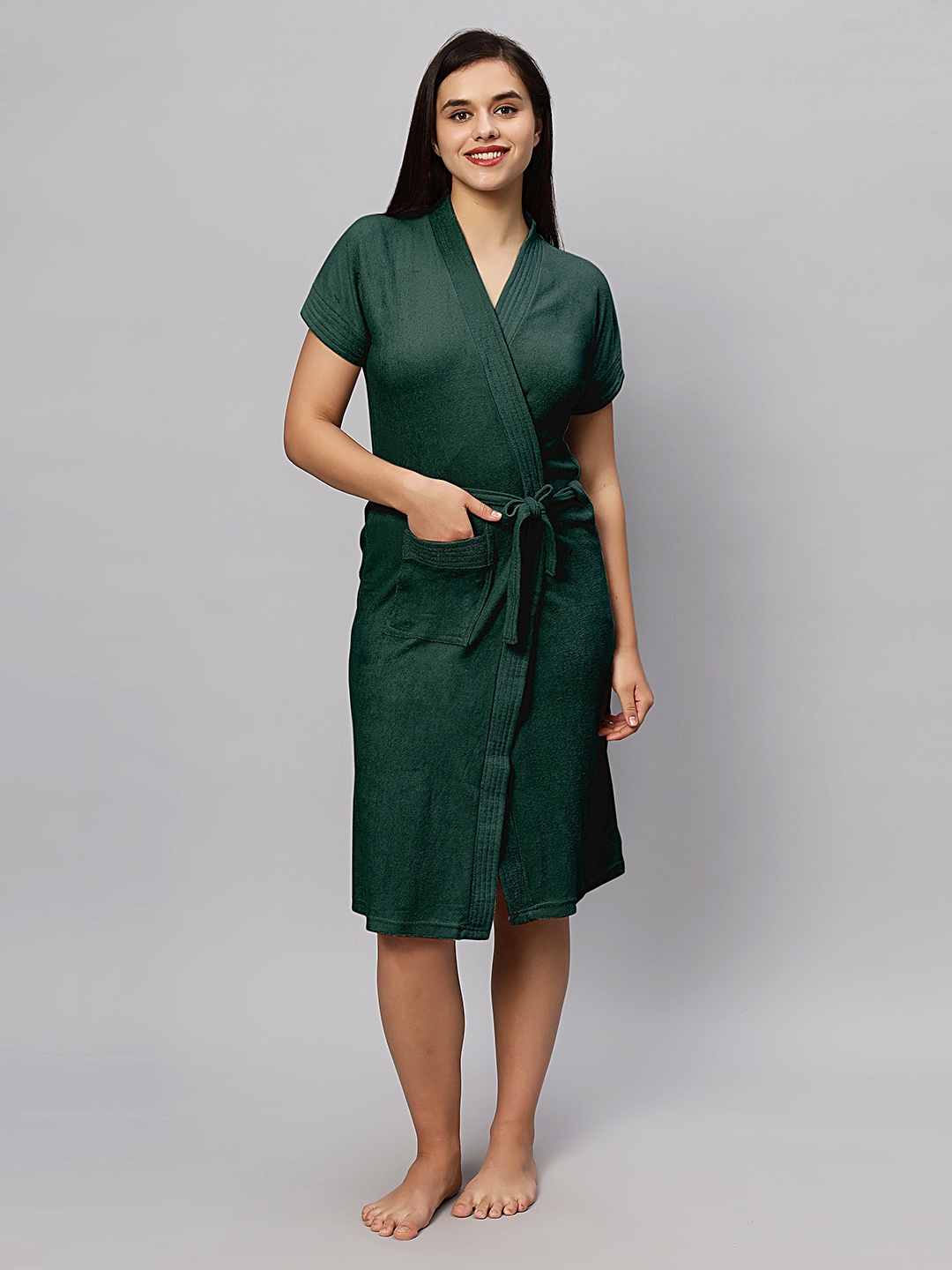 

LacyLook Half Sleeved Quick-Dry Bath Robe, Green
