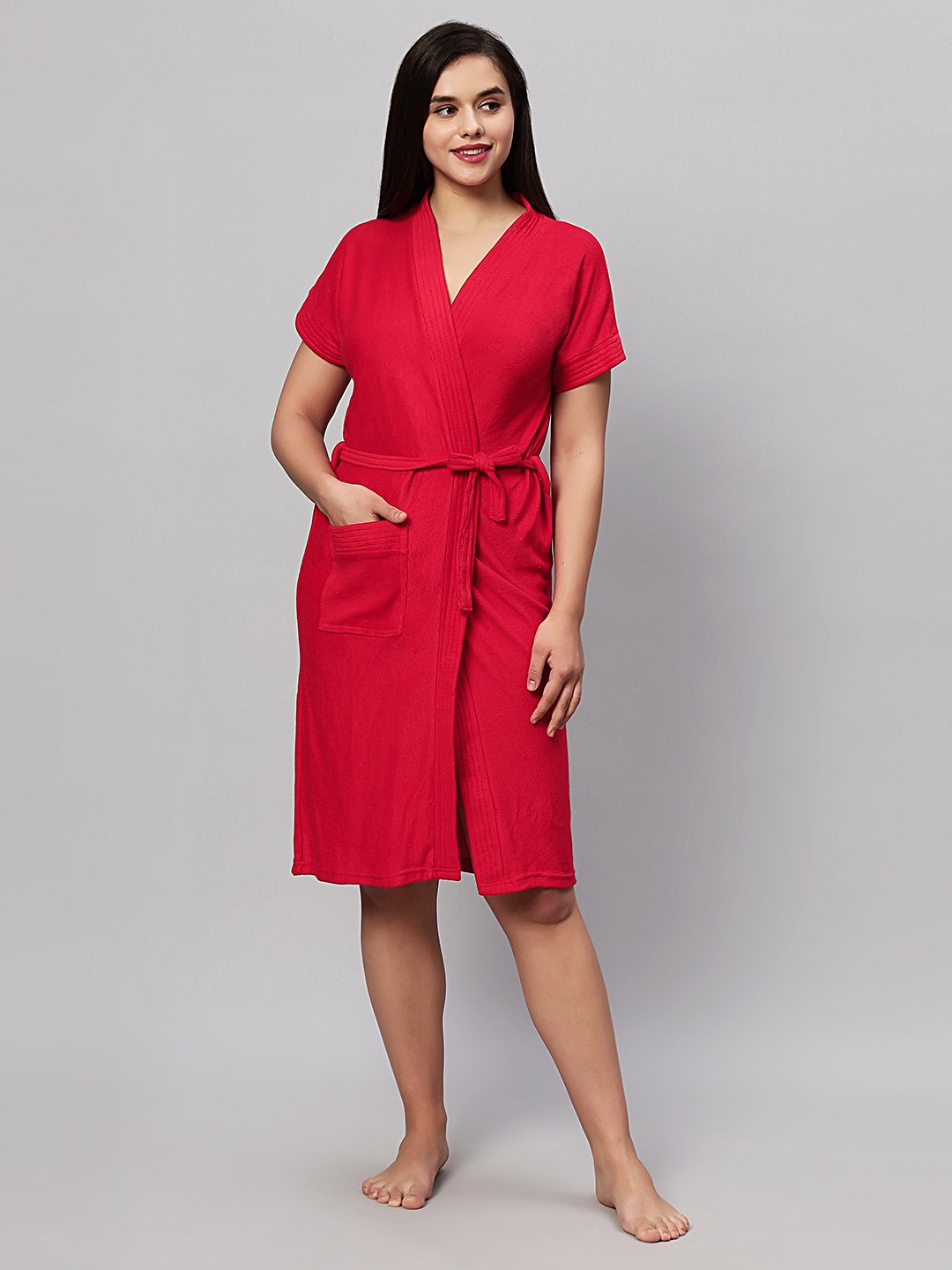 

LacyLook Half Sleeved Quick-Dry Bath Robe, Red