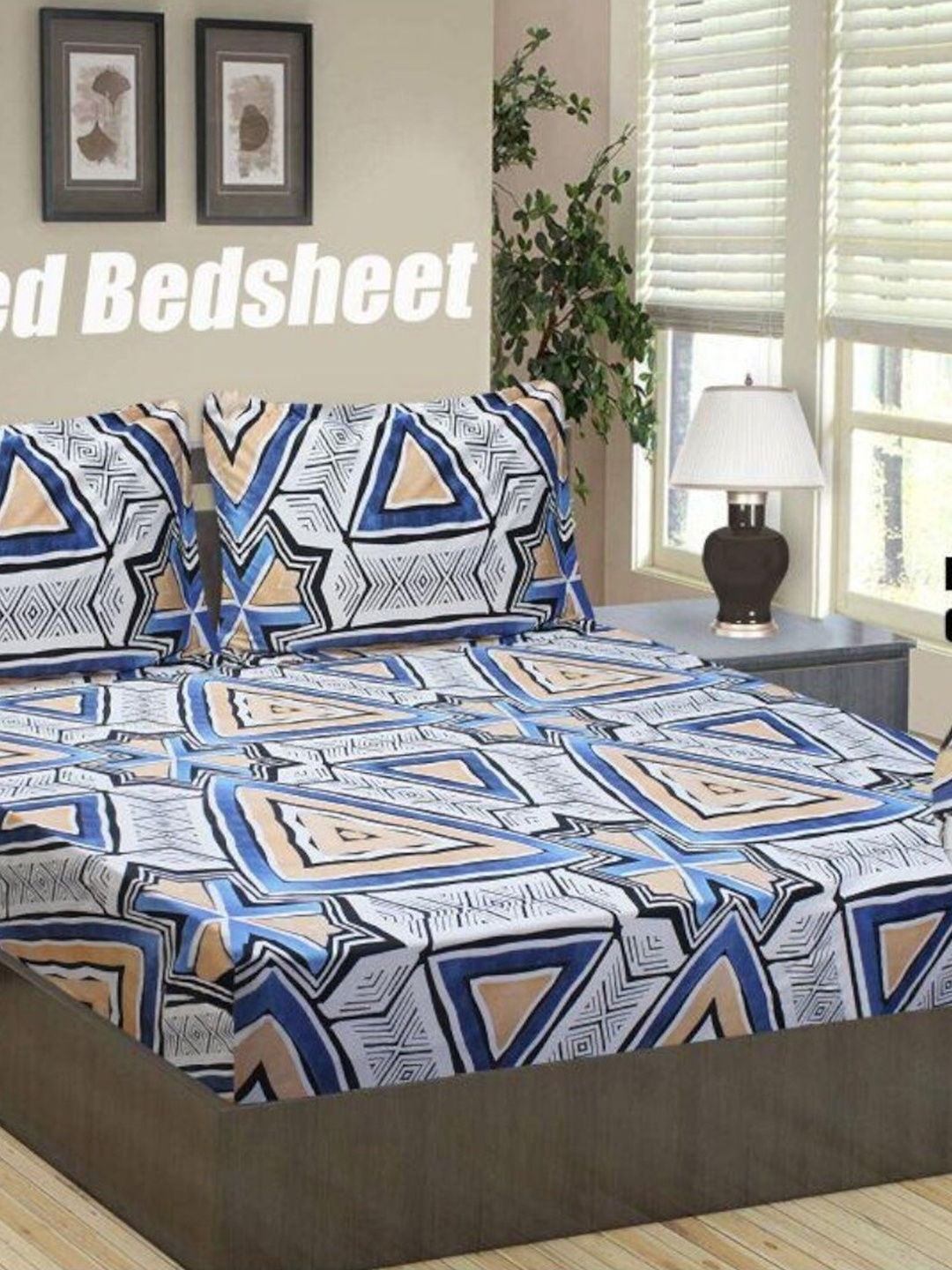 

HOMETALES White Geometric Microfibre 120 TC Fitted Single Bedsheet With 2 Pillow Covers