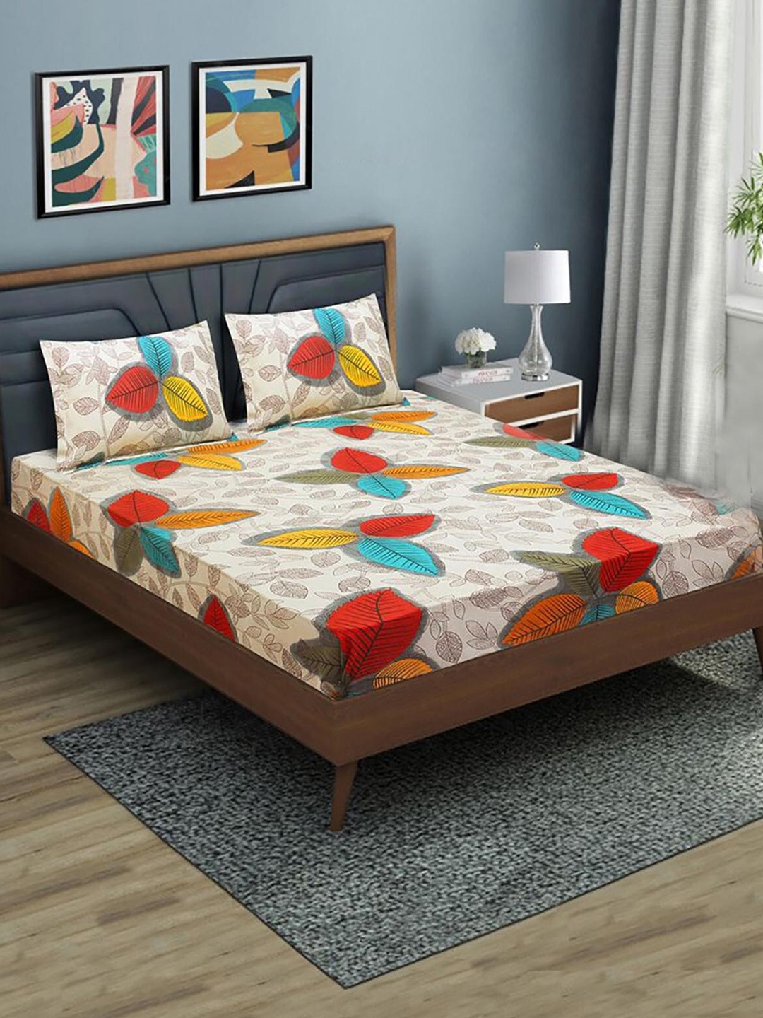 

HOMETALES Red & White Floral Microfibre 130 TC Fitted Single Bedsheet With 2 Pillow Covers