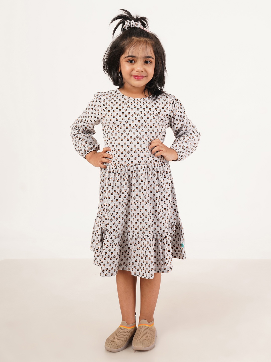 

JusCubs Girls Ethnic Motifs Printed A-Line Dress, Grey