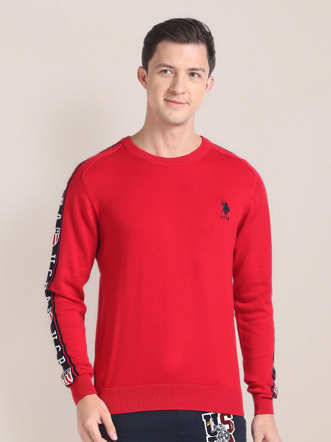 

U.S. Polo Assn. Typography Printed Pure Cotton Pullover, Red