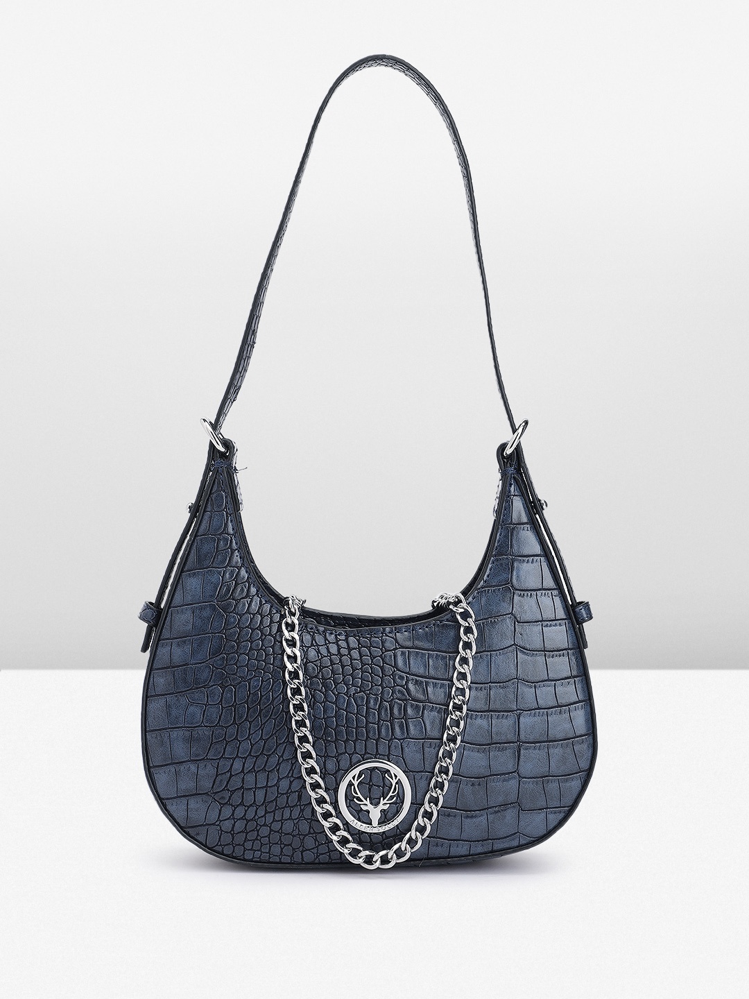 

Allen Solly Animal Textured Structured Hobo Bag, Navy blue