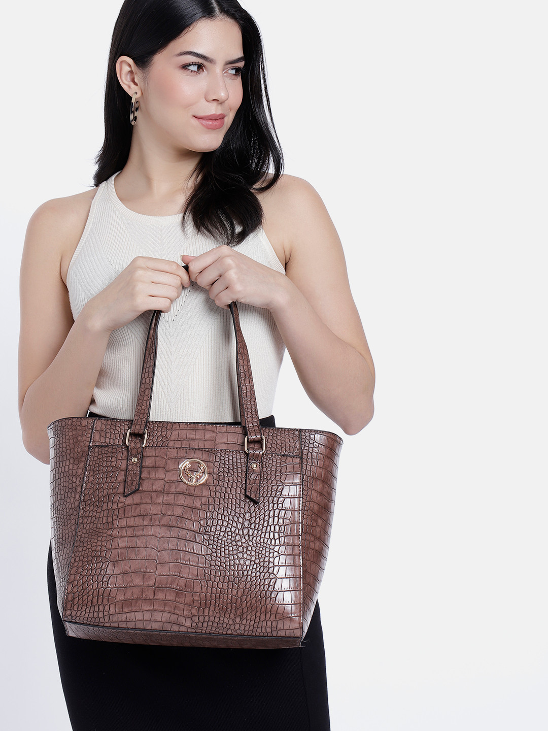 

Allen Solly Animal Textured Oversized Structured Shoulder Bag, Brown