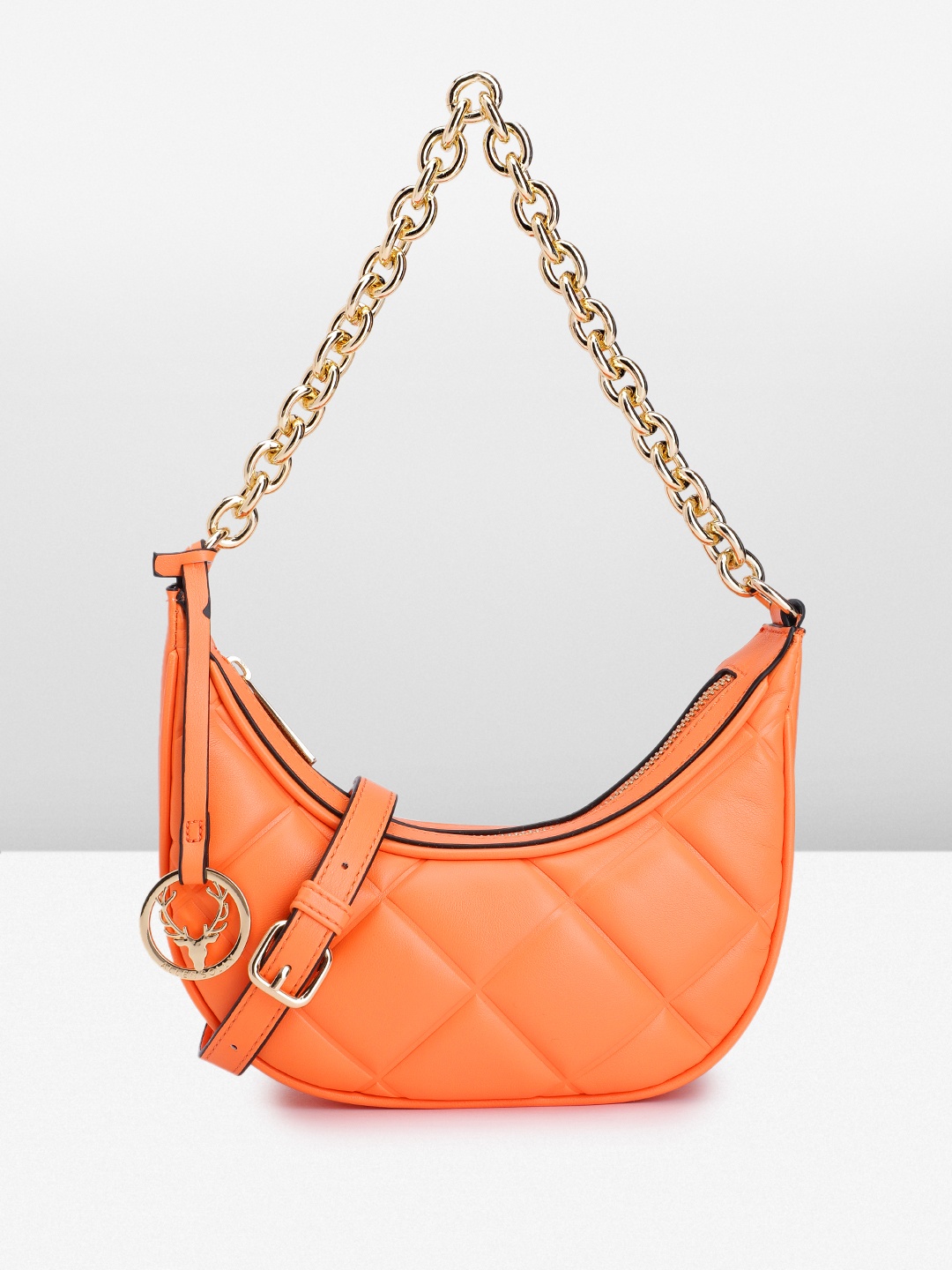 

Allen Solly Solid Quilted Structured Handheld Bag, Orange