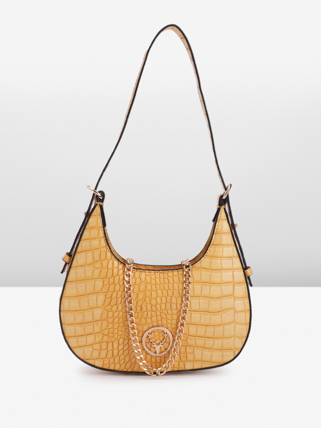 

Allen Solly Animal Textured Structured Hobo Bag, Mustard