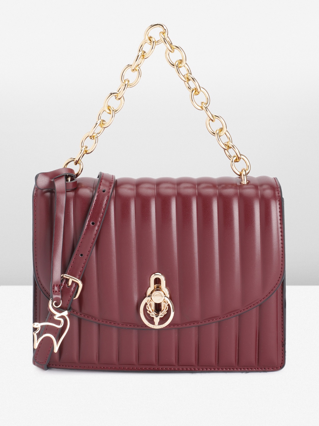 

Allen Solly Quilted Structured Satchel, Burgundy