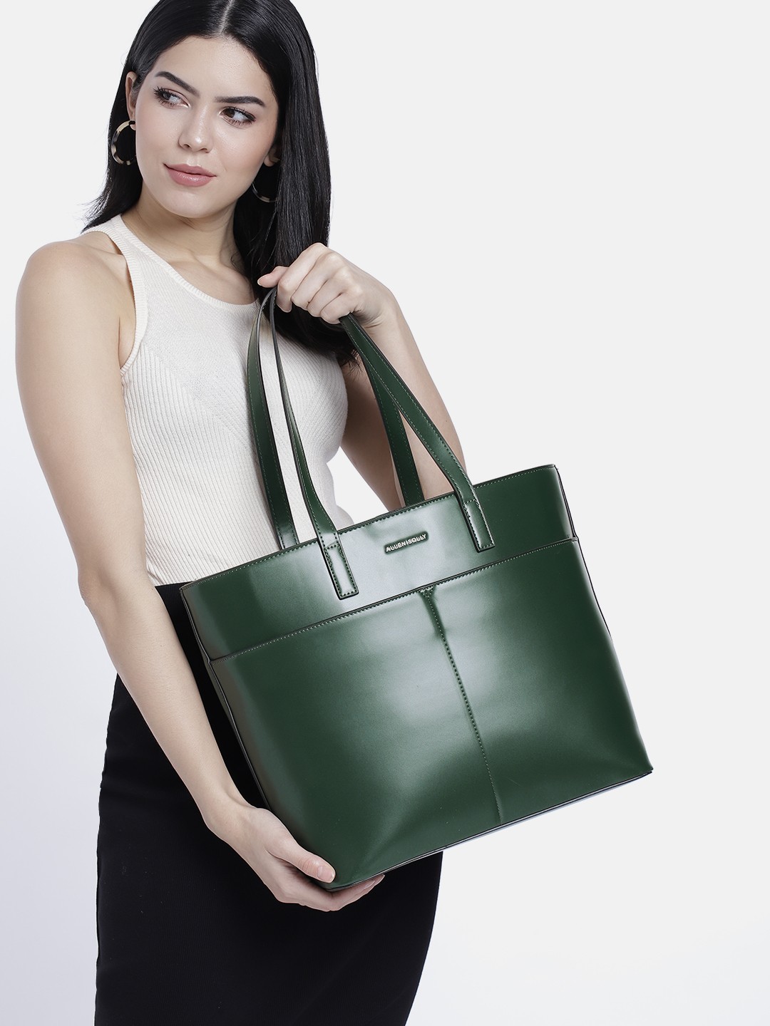 

Allen Solly Solid Structured Laptop Shoulder Bag, Green