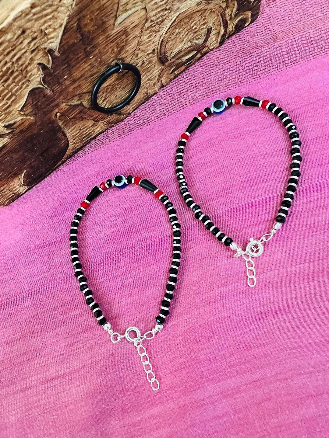 

Arte Jewels Kids 92.5 Sterling Silver Beaded Anklets