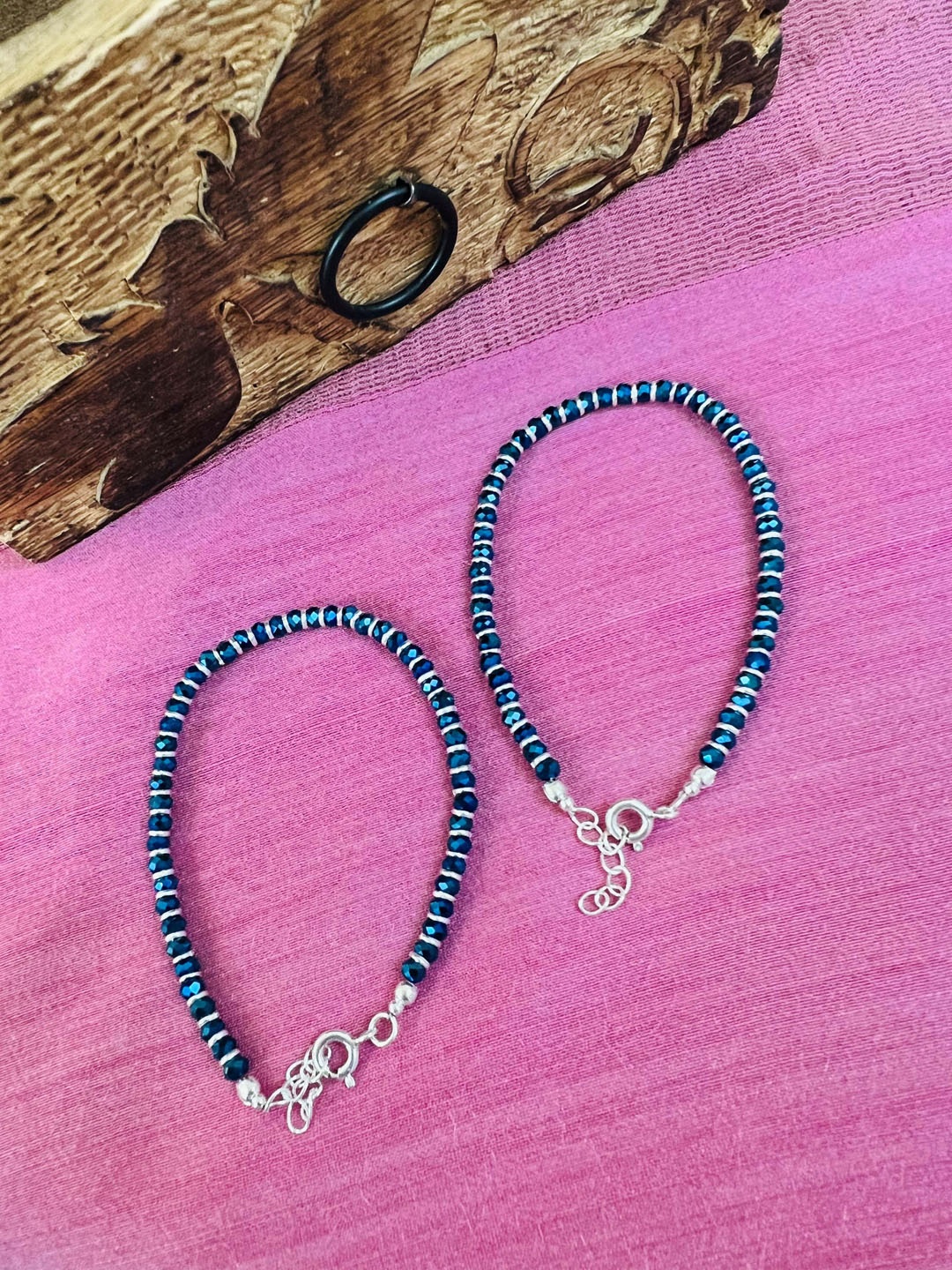 

Arte Jewels 92.5 Sterling Silver-Plated Beaded Anklets