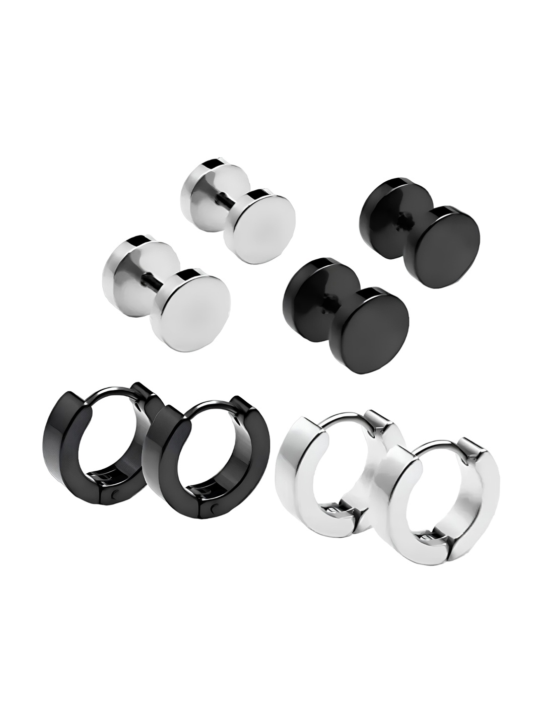 

KARISHMA KREATIONS Men Set Of 4 Stainless Steel Silver Plated Earrings