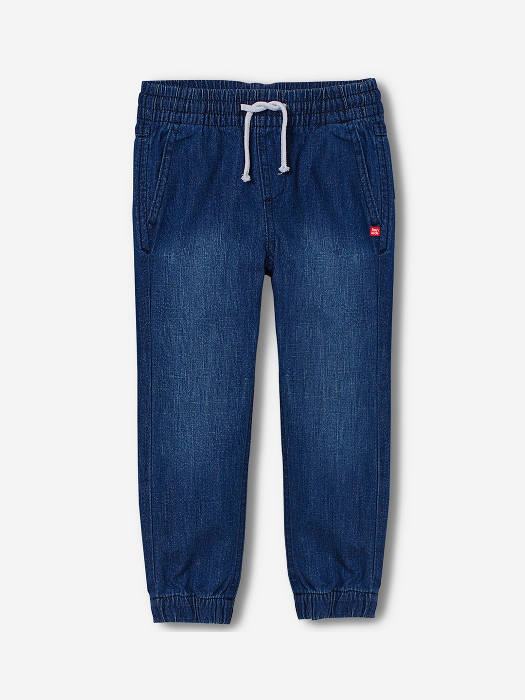 

BONKIDS Boys Mid-Rise Cotton Denim Joggers, Blue