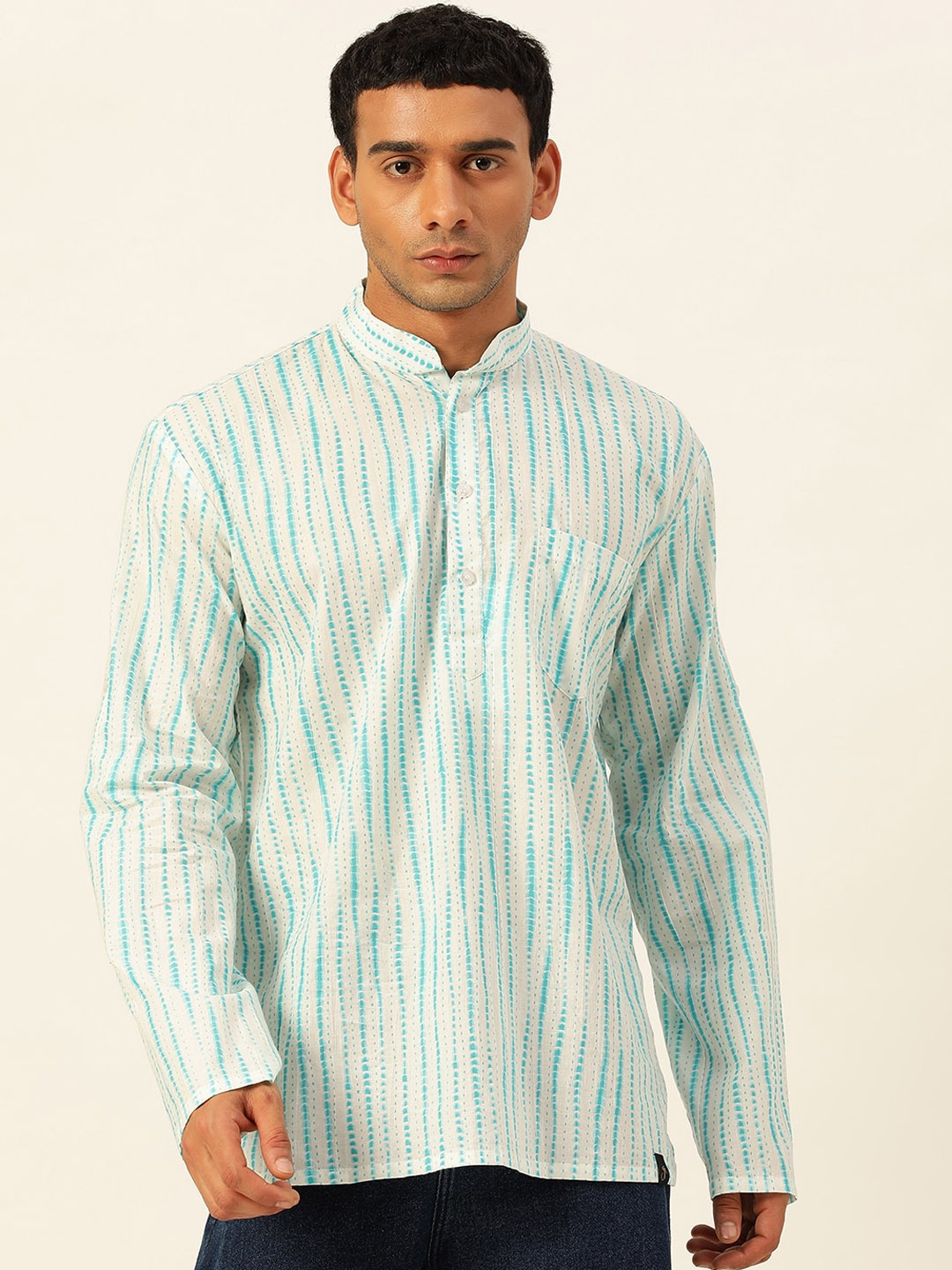 

JAVINISHKA Tie & Dyed Pure Cotton Short Kurta, Blue