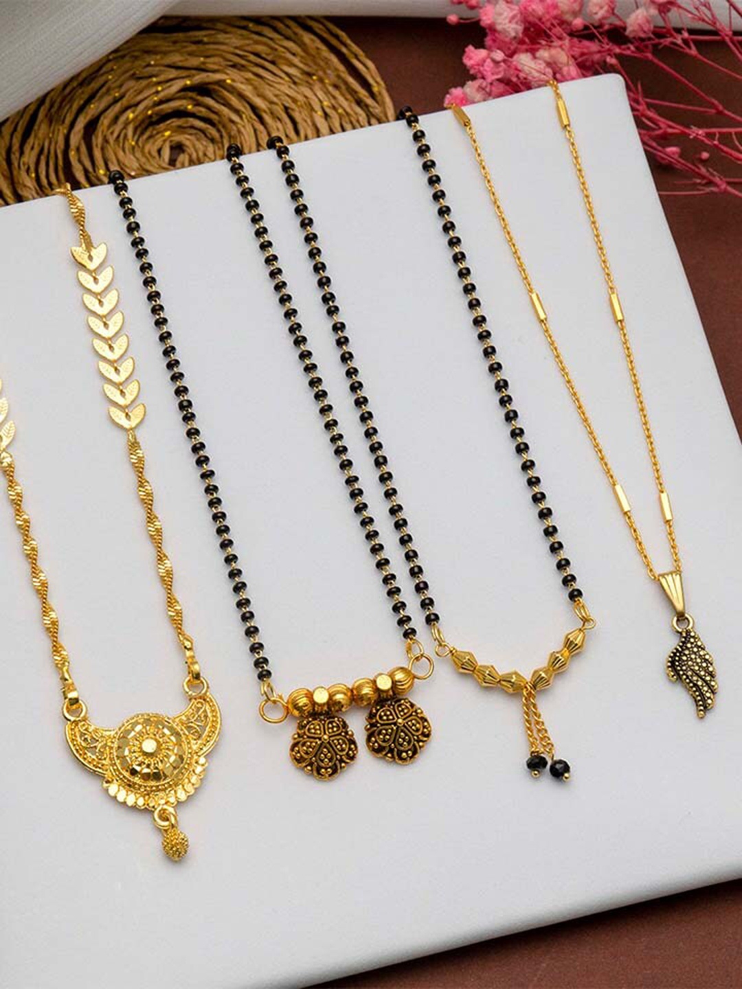 

Ramdev Art Fashion Jwellery Set Of 4 Gold Plated Stone Studded & Beaded Mangalsutras
