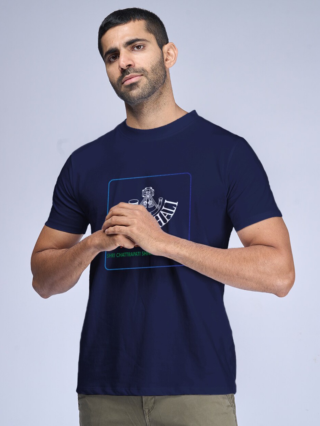 

Aero Armour Unisex Typography Printed Pure Cotton T-shirt, Navy blue