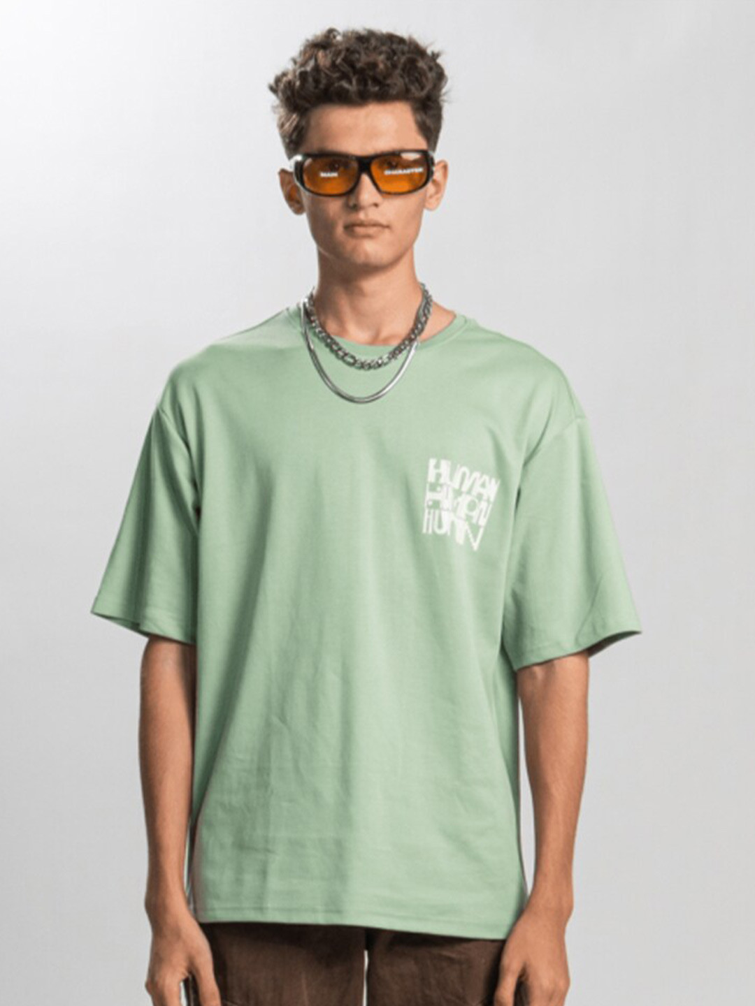 

Main Character India Typography Printed Drop-Shoulder Sleeves Cotton Oversized T-shirt, Sea green