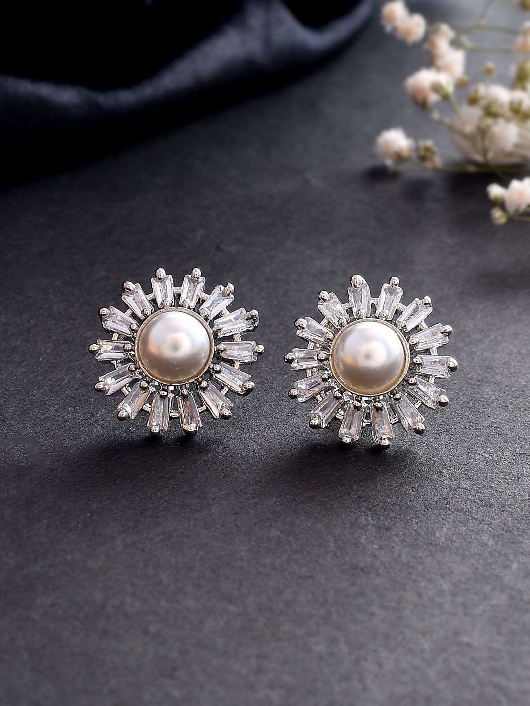 

Shoshaa Silver Plated CZ Studded Circular Studs Earrings