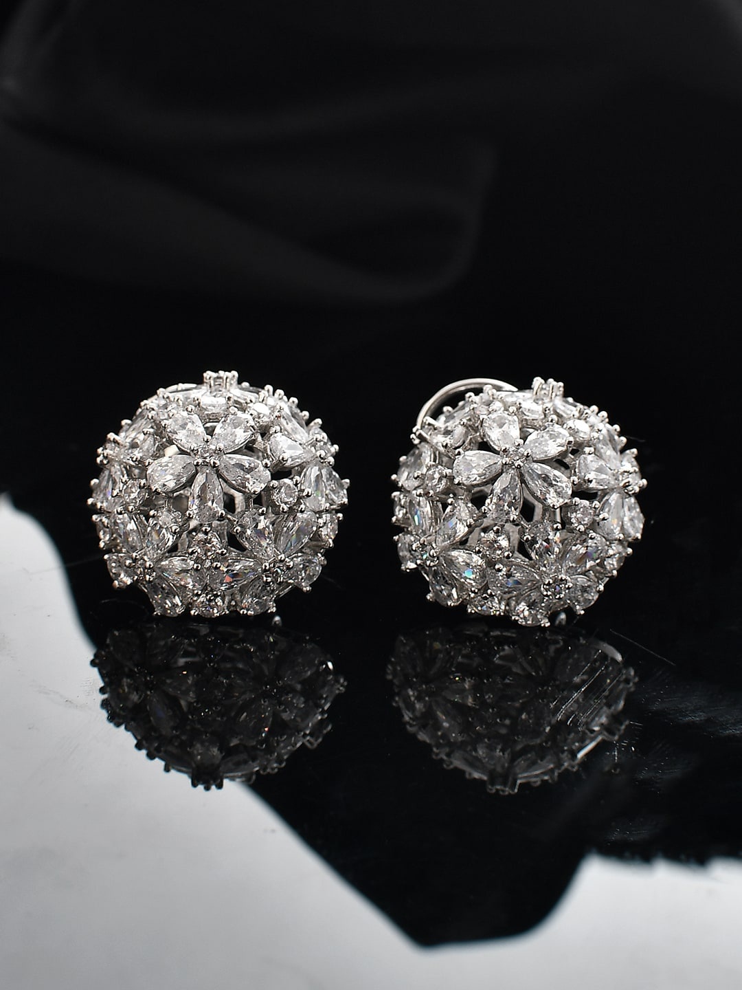 

Shoshaa Silver Plated CZ Studded Circular Studs Earrings