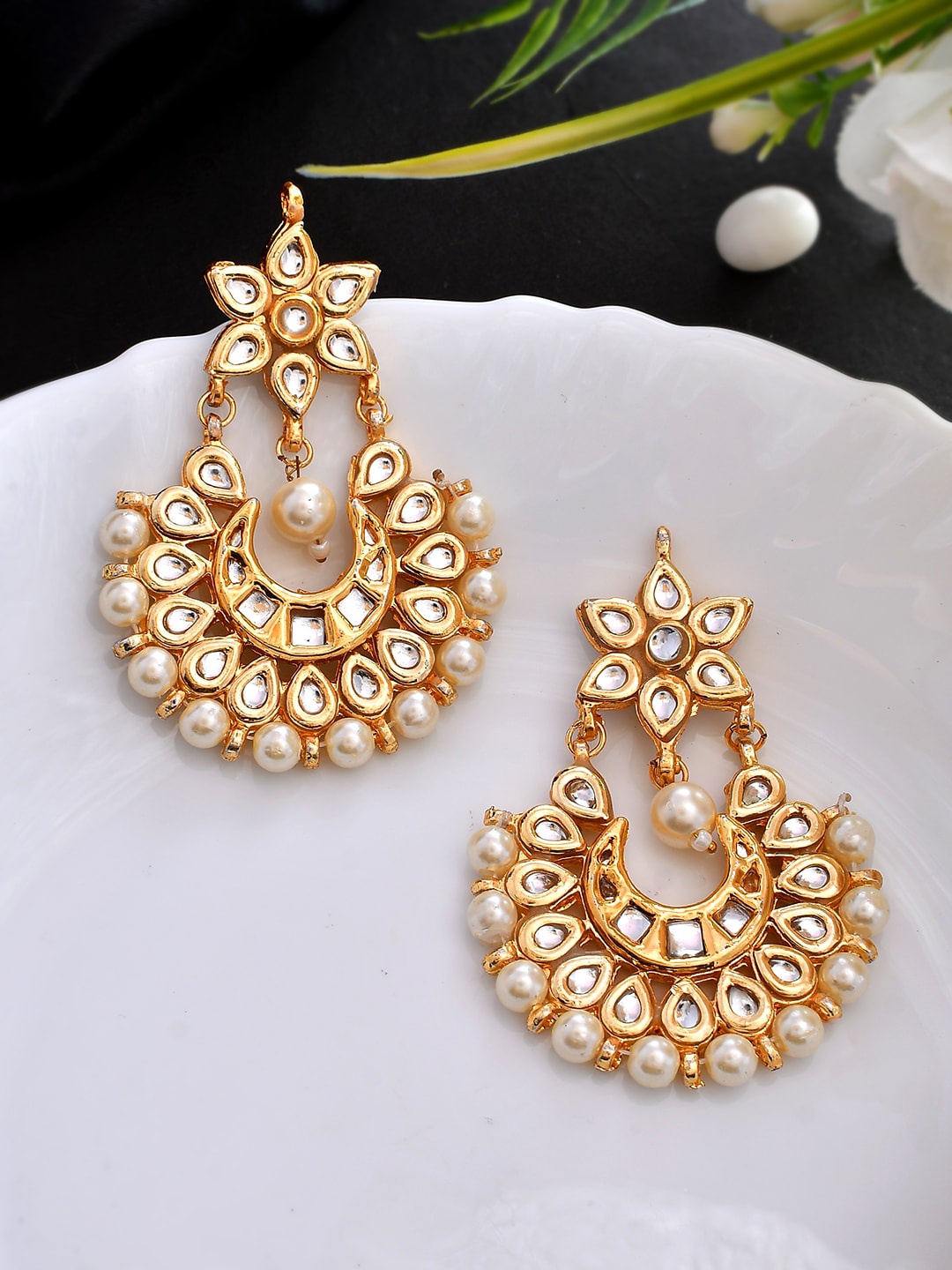 

Shoshaa Gold Plated Kundan Studded Drop Earrings