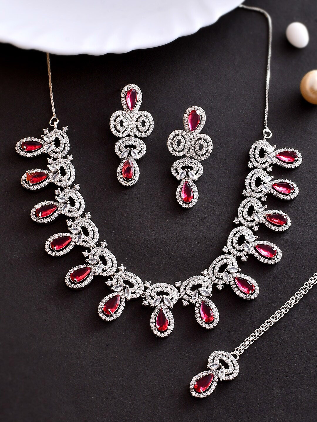 

Shoshaa Silver Plated CZ Studded Jewellery Set