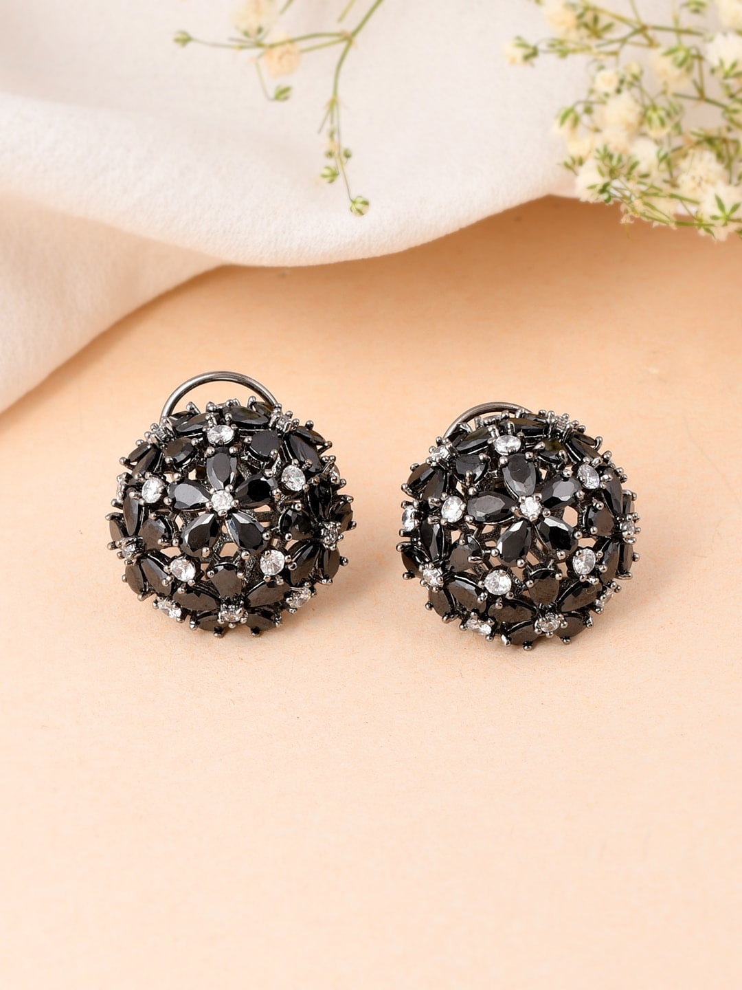 

Shoshaa Silver Plated CZ Studded Circular Studs Earrings