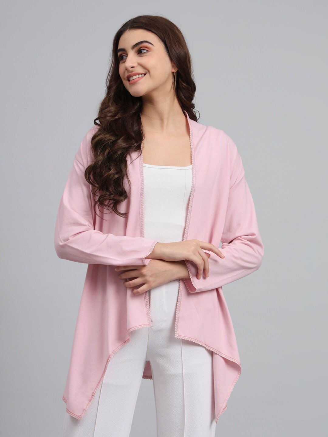 

urSense Pure Cotton Longline Front Open Shrug, Pink