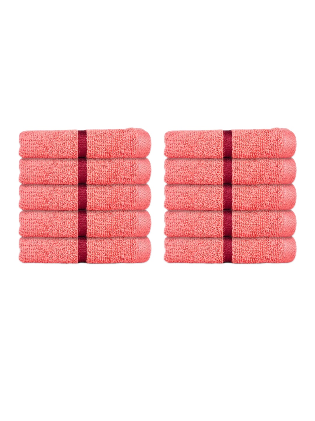

NICKSUN Peach Coloured 10 Pieces Striped 400 GSM Pure Cotton Face Towels