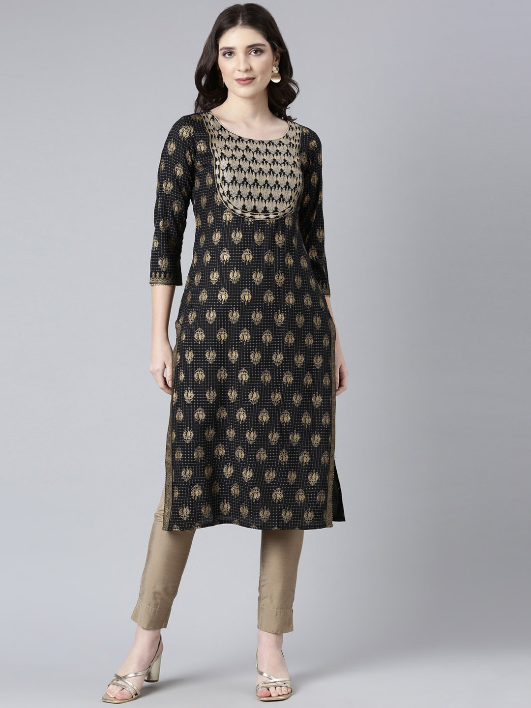 

Souchii Ethnic Motifs Printed Straight Kurta, Black