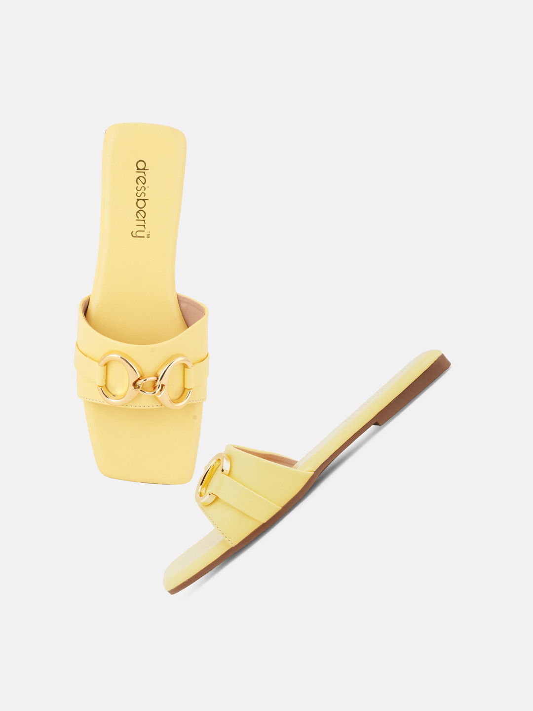 

DressBerry Buckle Embellished Open Toe Flats, Yellow