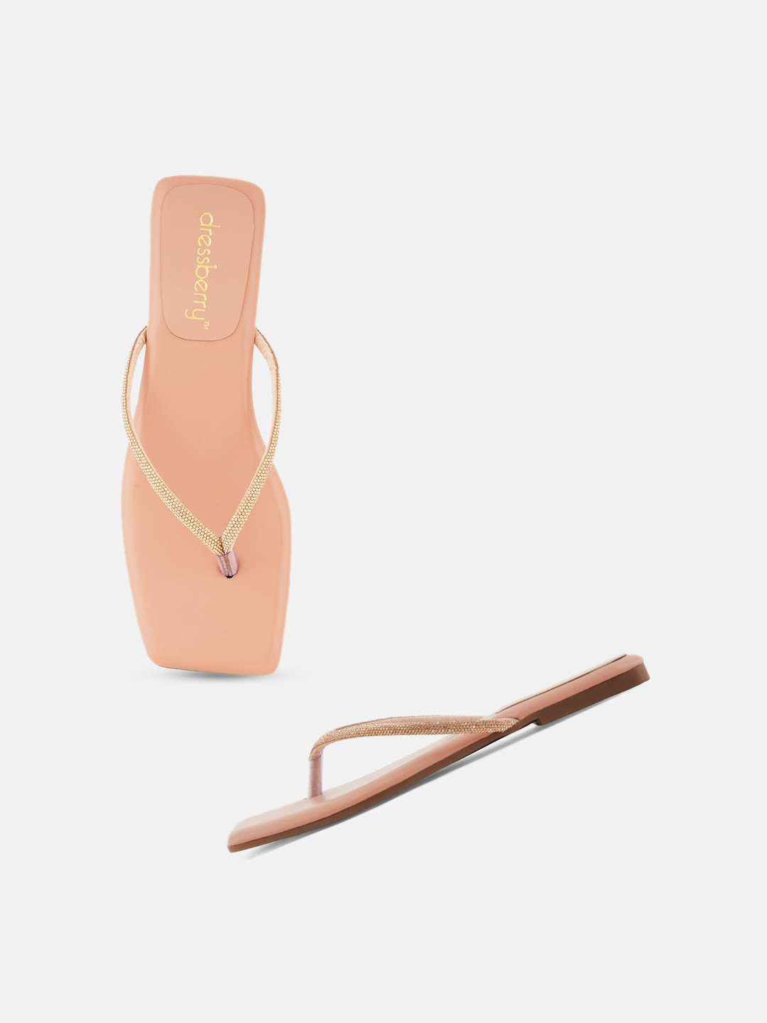 

DressBerry Peach-Coloured Embellished Open Toe Flats