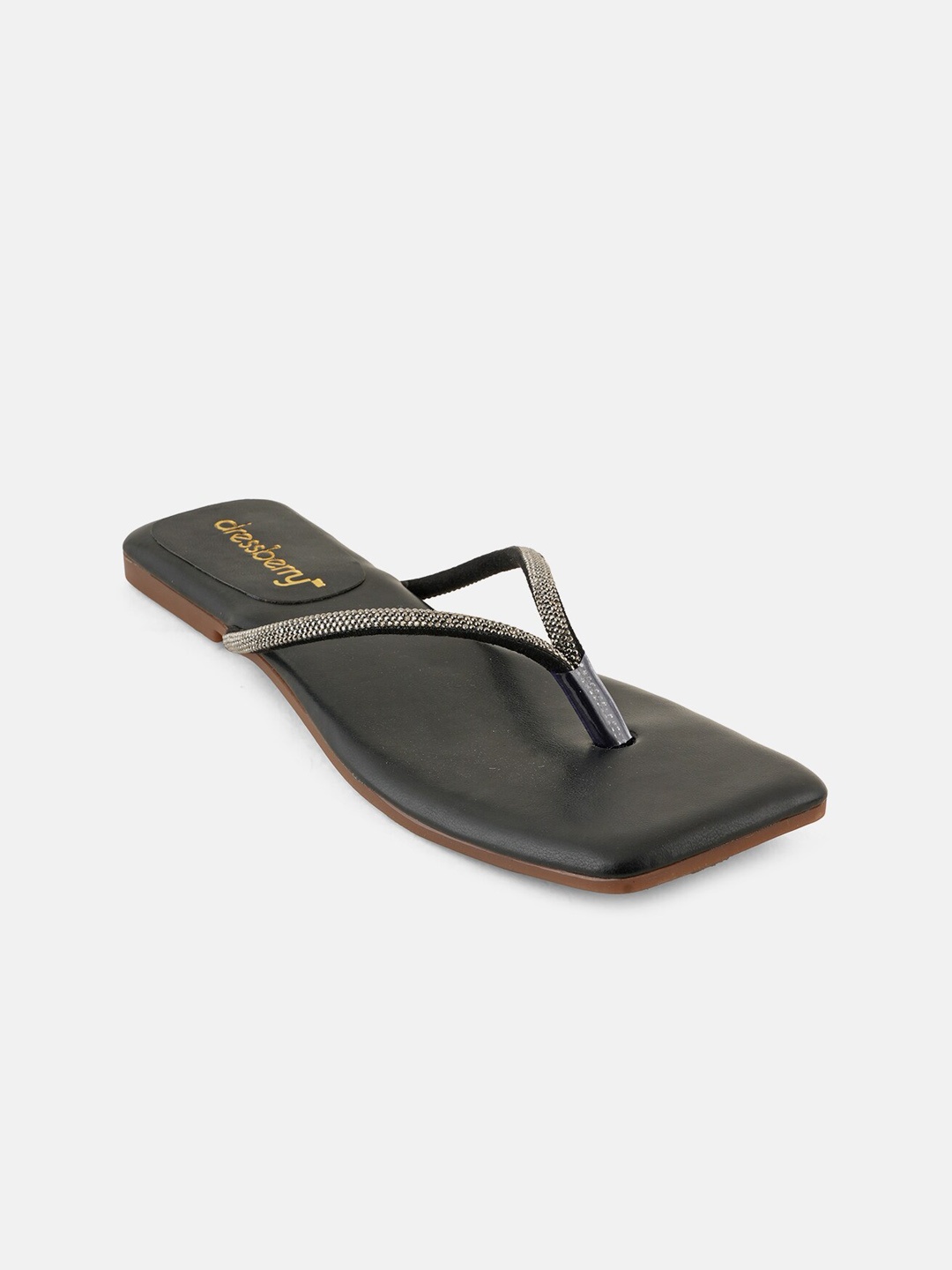 

DressBerry Black Embellished Open Toe Flats