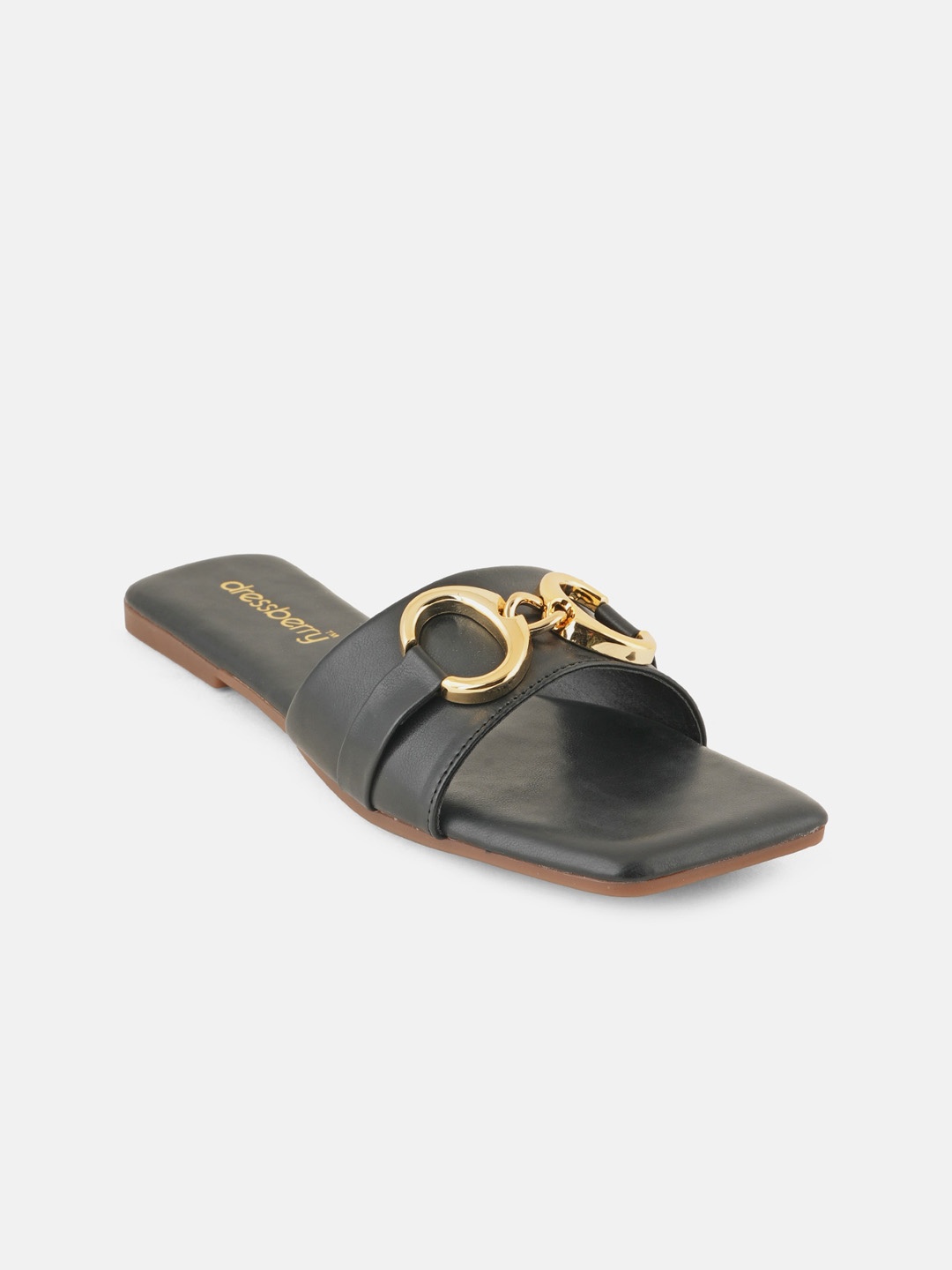 

DressBerry Black & Gold Toned Embellished Open Toe Flats