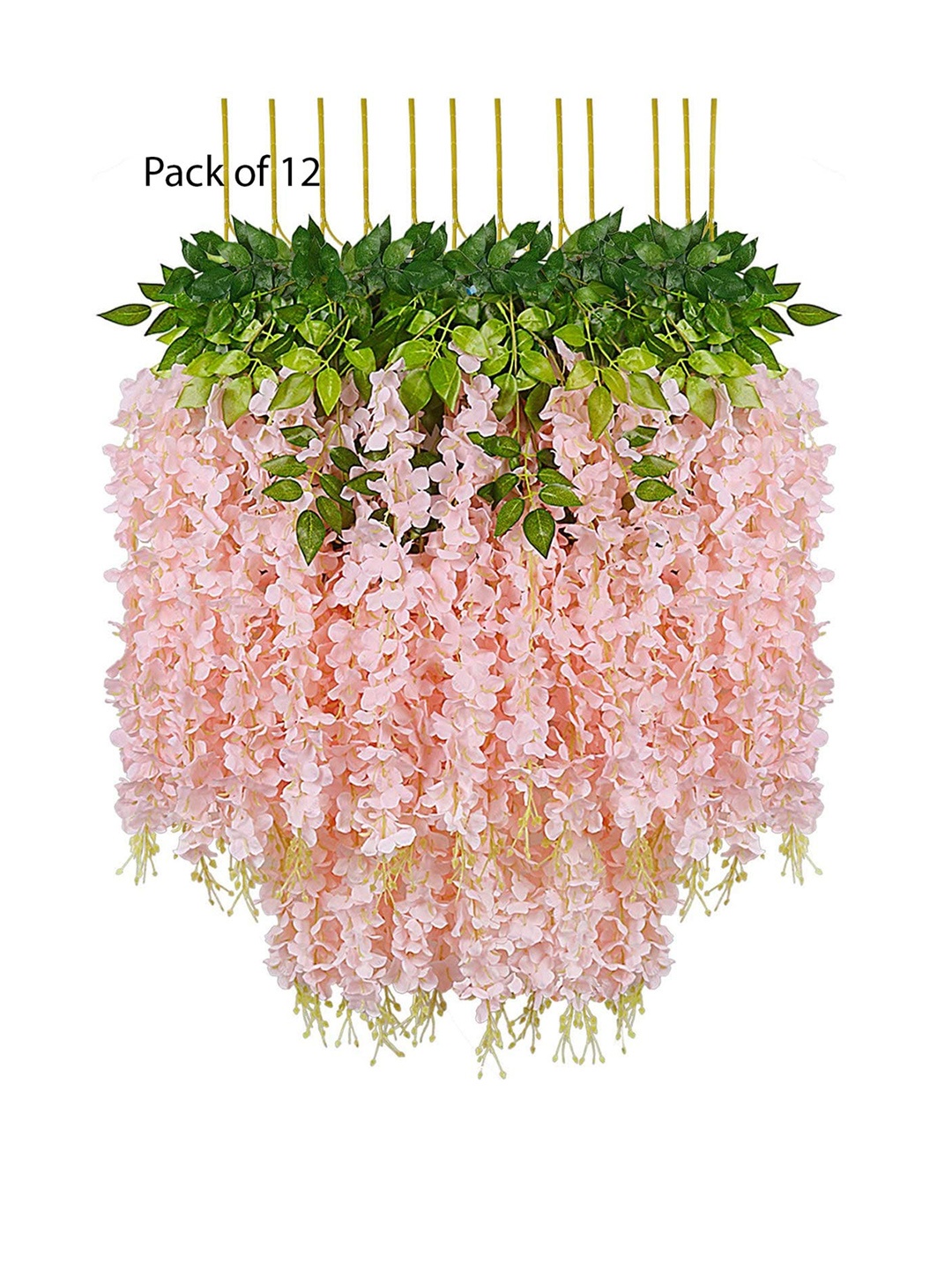 

Fourwalls Peach Coloured & Green 12 Pcs Hanging Orchid Artificial Flowers