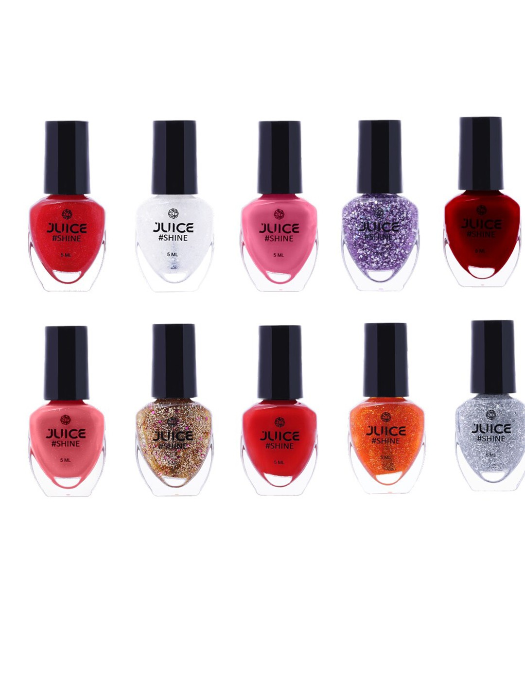 

JUICE Shine 10Pcs Nail Polish - 5ml Each -5-12-52-60-70-57-58-105-208-292, Multi