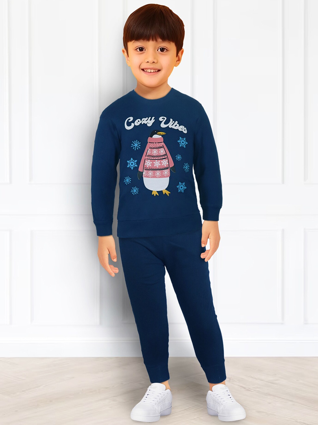 

Toonyport Boys Cotton Typography Printed Sweatshirt With Joggers, Navy blue