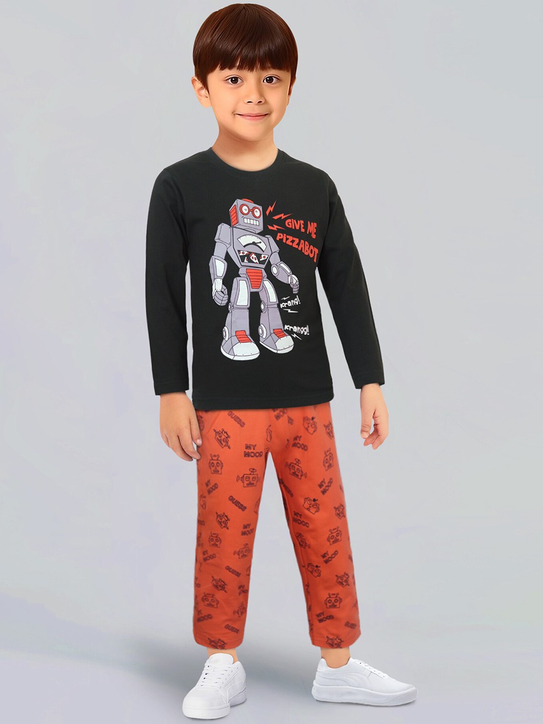 

Toonyport Boys Humor & Comic Printed Cotton T-Shirt With Trousers, Black